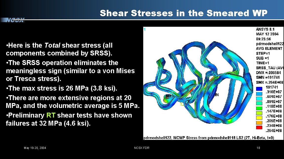 Shear Stresses in the Smeared WP • Here is the Total shear stress (all