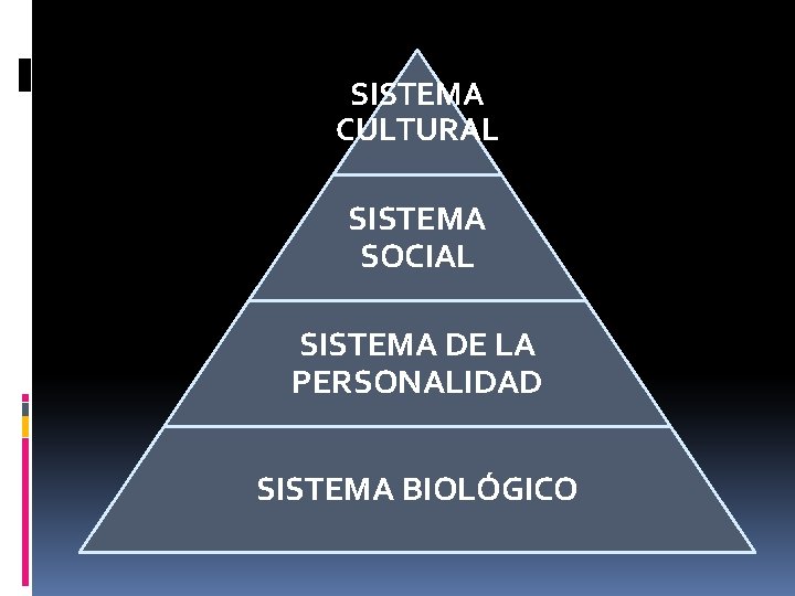 SISTEMA CULTURAL SISTEMA SOCIAL SISTEMA DE LA PERSONALIDAD SISTEMA BIOLÓGICO 