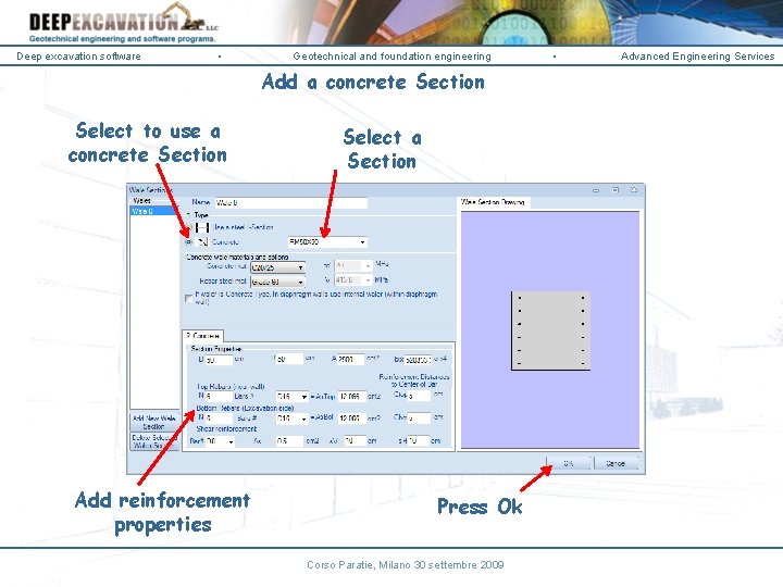 Deep excavation software • Geotechnical and foundation engineering Add a concrete Section Select to