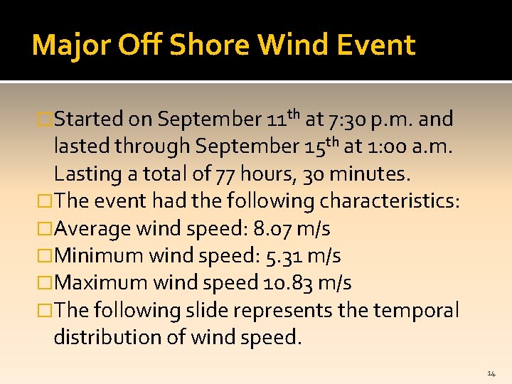 Major Off Shore Wind Event �Started on September 11 th at 7: 30 p.