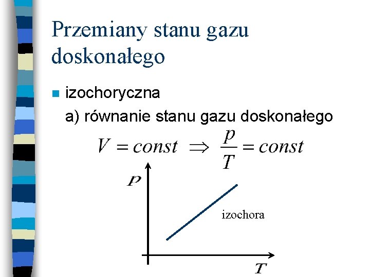 Przemiany stanu gazu doskonałego n izochoryczna a) równanie stanu gazu doskonałego izochora 