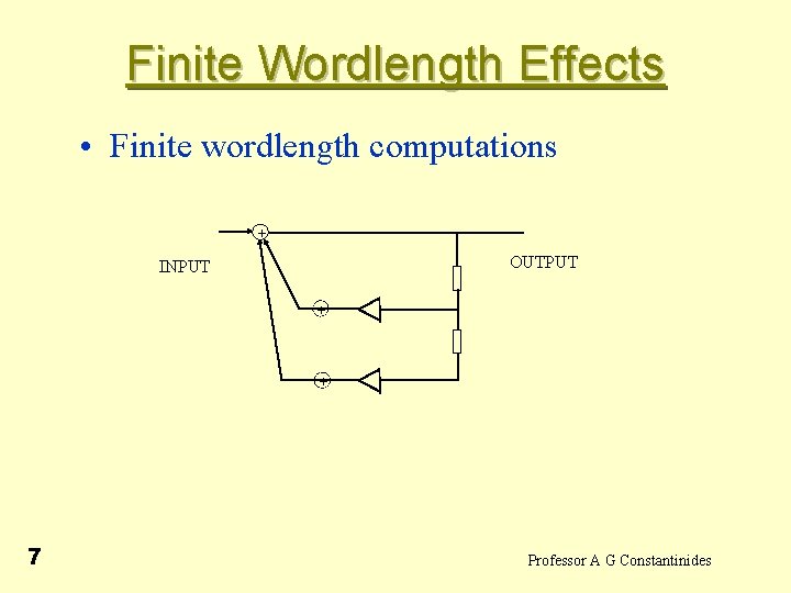 Finite Wordlength Effects • Finite wordlength computations + OUTPUT INPUT + + 7 Professor