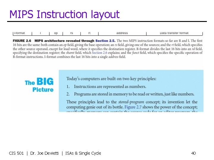 MIPS Instruction layout CIS 501 | Dr. Joe Devietti | ISAs & Single Cycle