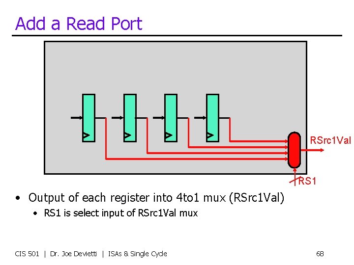 Add a Read Port RSrc 1 Val RS 1 • Output of each register