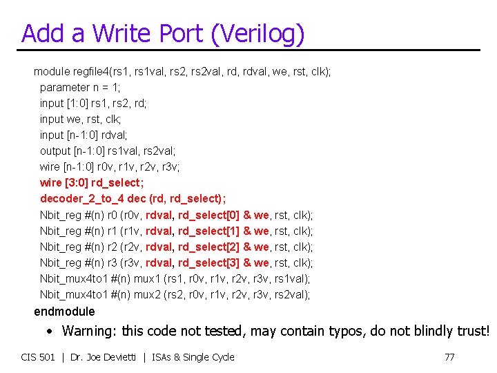 Add a Write Port (Verilog) module regfile 4(rs 1, rs 1 val, rs 2