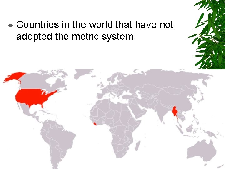  Countries in the world that have not adopted the metric system 