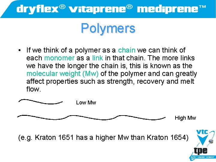 Polymers • If we think of a polymer as a chain we can think