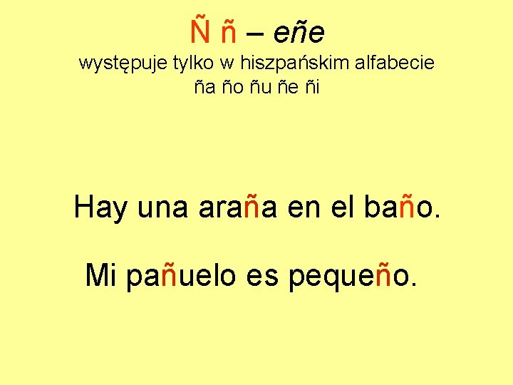 Ñ ñ – eñe występuje tylko w hiszpańskim alfabecie ña ño ñu ñe ñi