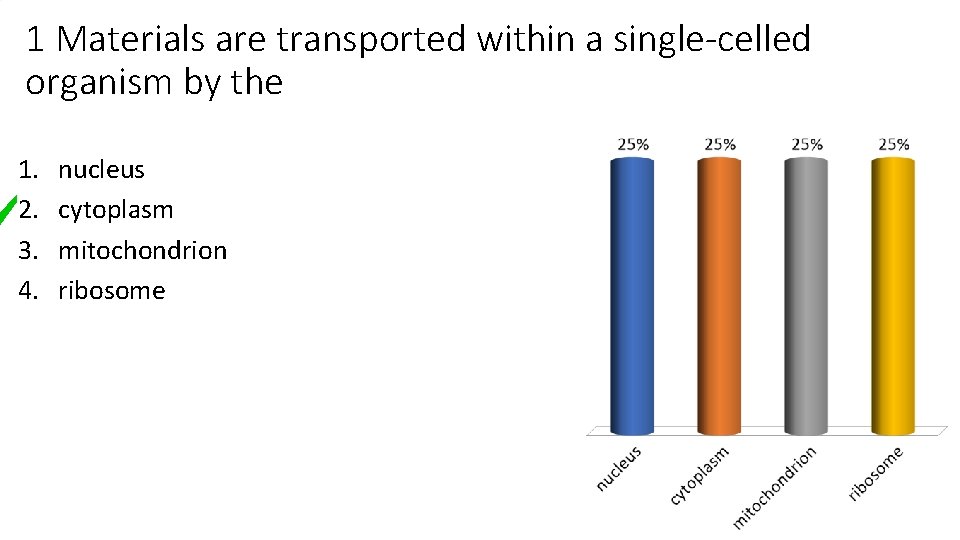 1 Materials are transported within a single-celled organism by the 1. 2. 3. 4.