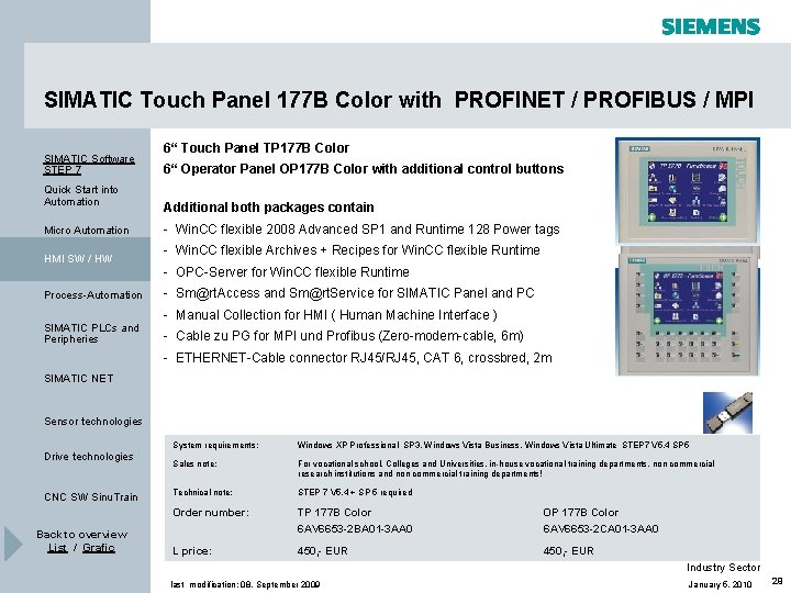 SIMATIC Touch Panel 177 B Color with PROFINET / PROFIBUS / MPI SIMATIC Software SIMATIC Touch Panel 177 B Color with PROFINET / PROFIBUS / MPI SIMATIC Software