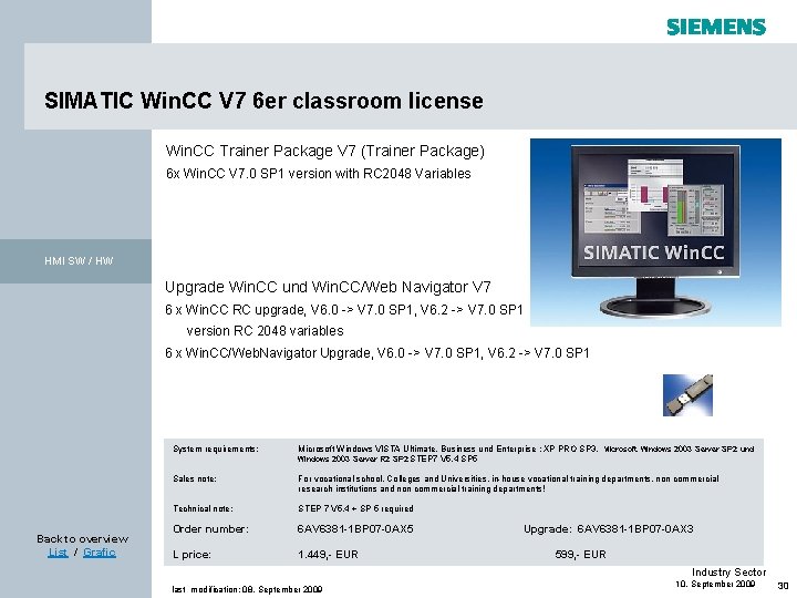 SIMATIC Win. CC V 7 6 er classroom license Win. CC Trainer Package V SIMATIC Win. CC V 7 6 er classroom license Win. CC Trainer Package V