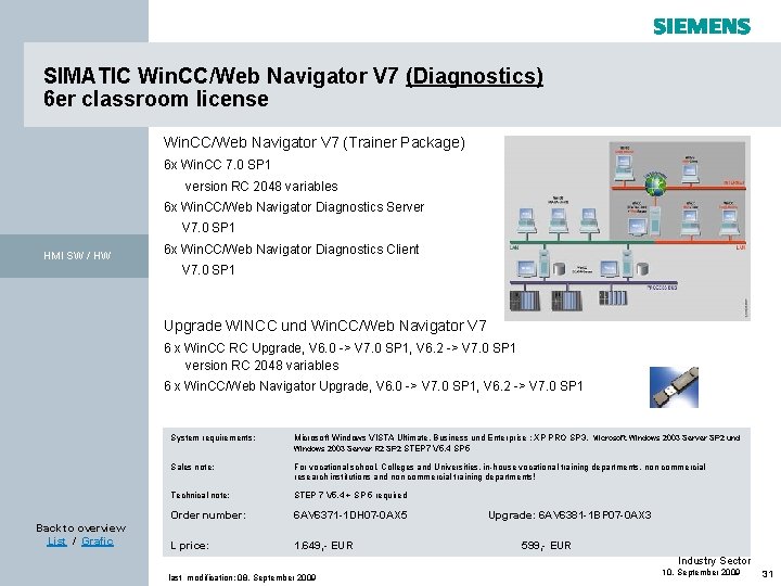 SIMATIC Win. CC/Web Navigator V 7 (Diagnostics) 6 er classroom license Win. CC/Web Navigator SIMATIC Win. CC/Web Navigator V 7 (Diagnostics) 6 er classroom license Win. CC/Web Navigator
