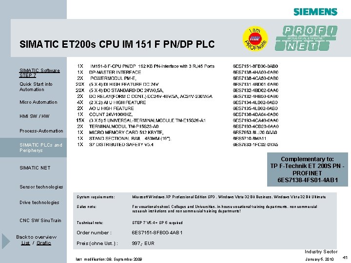 Siemens PROFINET ET200S 6ES7 151 3BA23-0AB0 High future with DI/DO/AI/PM module 