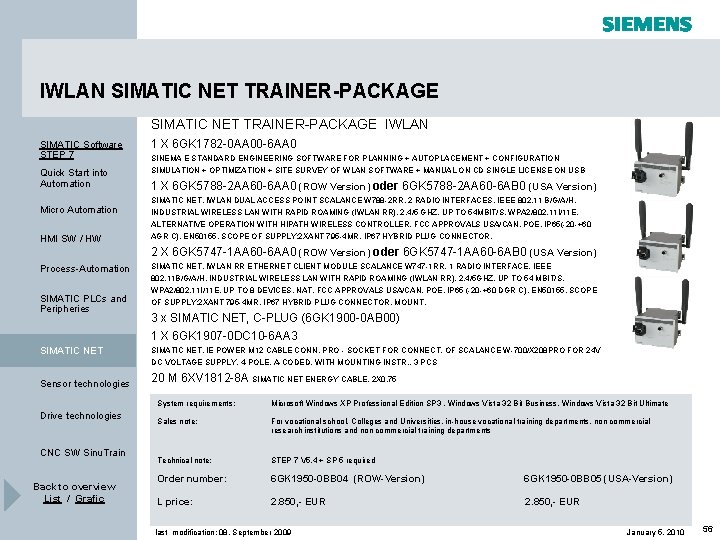 IWLAN SIMATIC NET TRAINER-PACKAGE IWLAN SIMATIC Software STEP 7 1 X 6 GK 1782 IWLAN SIMATIC NET TRAINER-PACKAGE IWLAN SIMATIC Software STEP 7 1 X 6 GK 1782