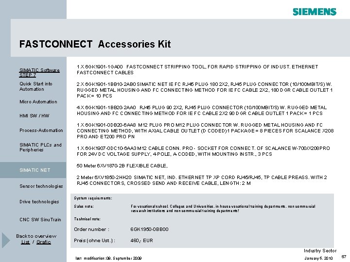 FASTCONNECT Accessories Kit SIMATIC Software STEP 7 Quick Start into Automation 1 X 6 FASTCONNECT Accessories Kit SIMATIC Software STEP 7 Quick Start into Automation 1 X 6