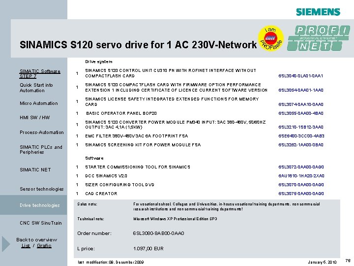 SINAMICS S 120 servo drive for 1 AC 230 V-Network Drive system SIMATIC Software SINAMICS S 120 servo drive for 1 AC 230 V-Network Drive system SIMATIC Software