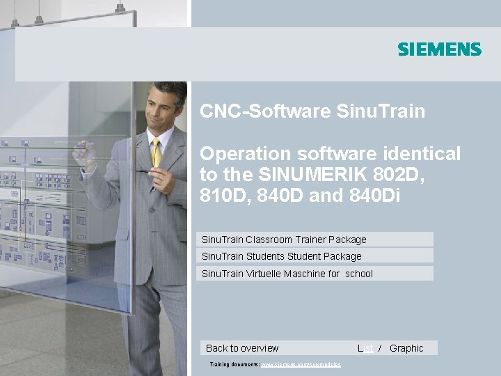 CNC-Software Sinu. Train Operation software identical to the SINUMERIK 802 D, 810 D, 840 CNC-Software Sinu. Train Operation software identical to the SINUMERIK 802 D, 810 D, 840