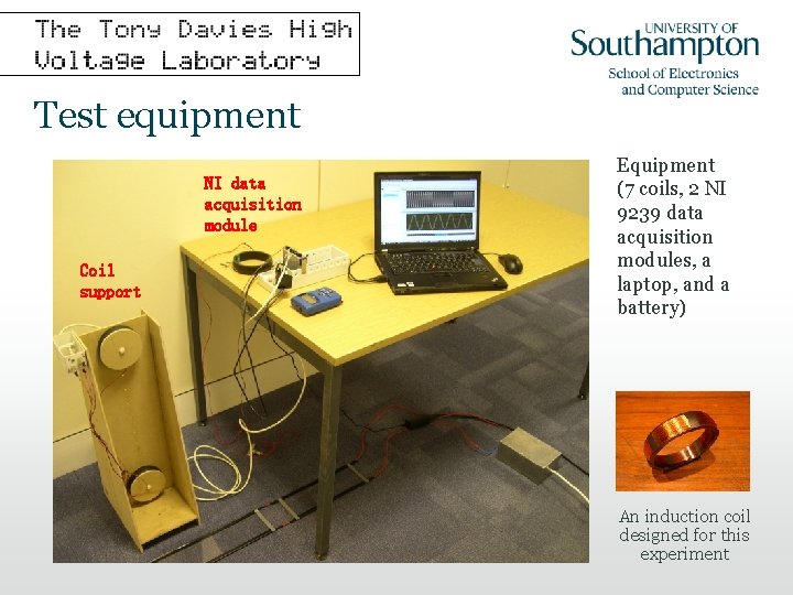 Test equipment NI data acquisition module Coil support Equipment (7 coils, 2 NI 9239