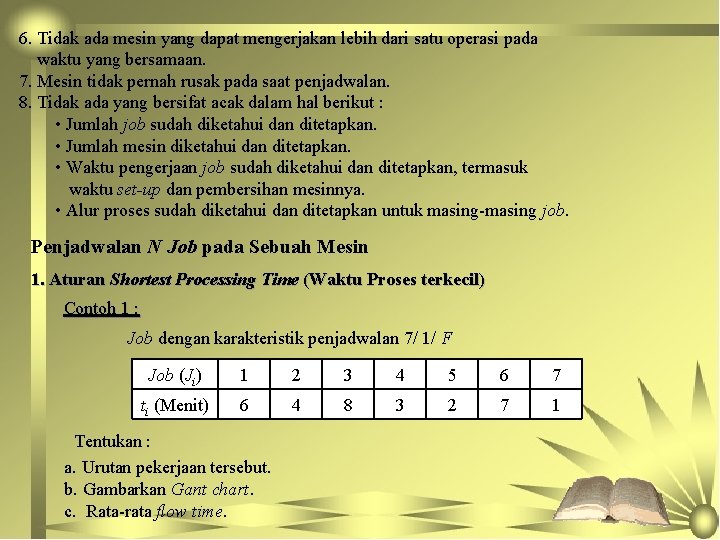 6. Tidak ada mesin yang dapat mengerjakan lebih dari satu operasi pada waktu yang