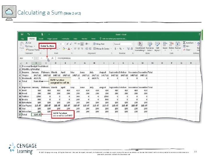 Calculating a Sum (Slide 2 of 2) © 2017 Cengage Learning. All Rights Reserved.