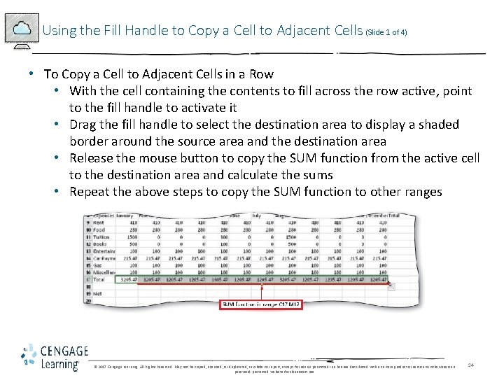 Using the Fill Handle to Copy a Cell to Adjacent Cells (Slide 1 of