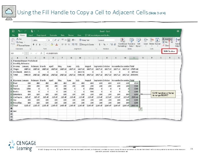 Using the Fill Handle to Copy a Cell to Adjacent Cells (Slide 3 of