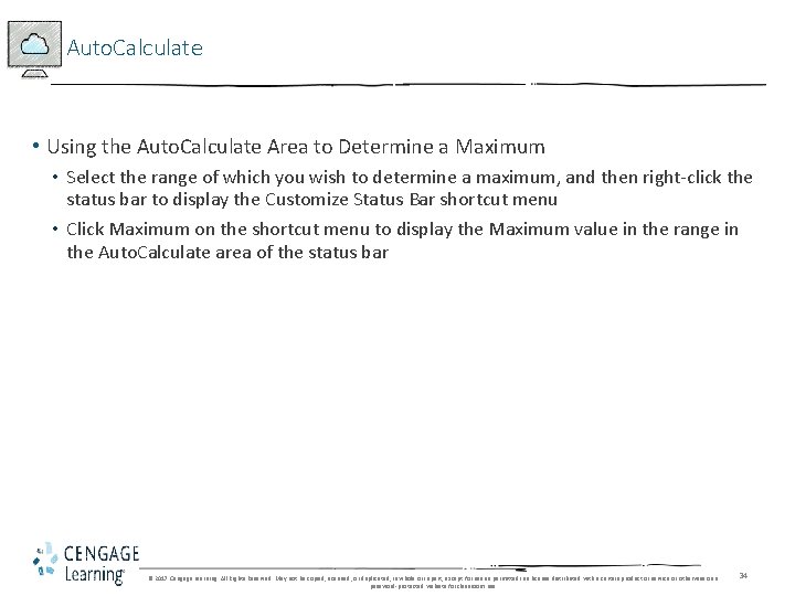 Auto. Calculate • Using the Auto. Calculate Area to Determine a Maximum • Select