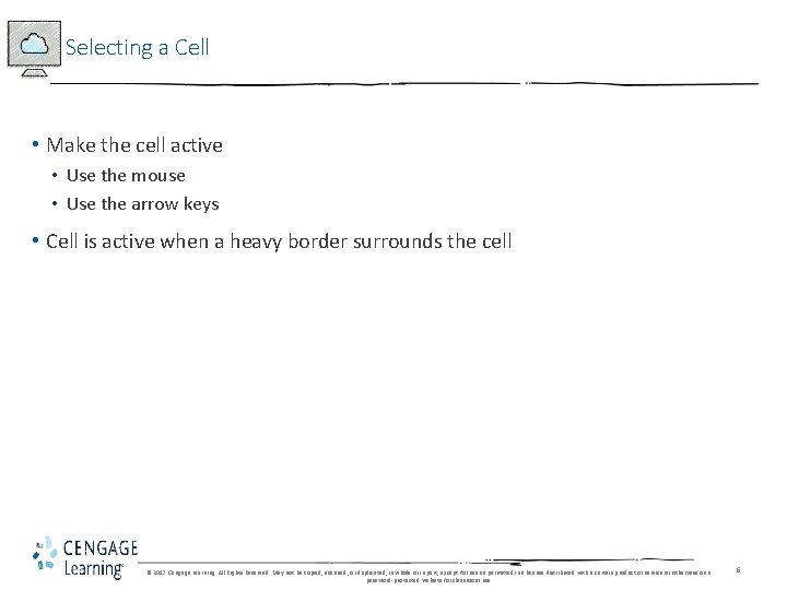 Selecting a Cell • Make the cell active • Use the mouse • Use