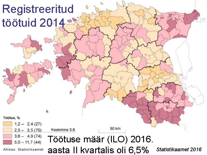 Registreeritud töötuid 2014 Töötuse määr (ILO) 2016. aasta II kvartalis oli 6, 5% Statistikaamet