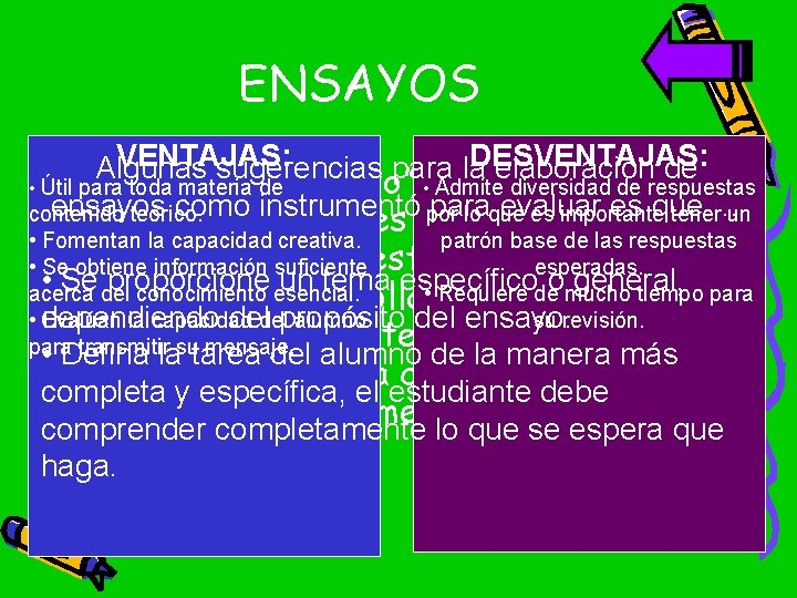 ENSAYOS VENTAJAS: DESVENTAJAS: Algunas sugerencias para la elaboración de • La palabra “ensayo” para