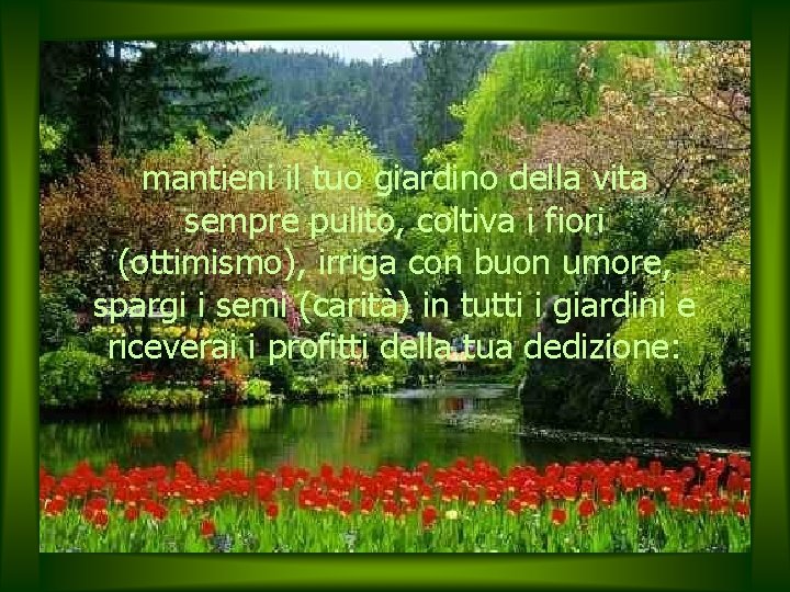 mantieni il tuo giardino della vita sempre pulito, coltiva i fiori (ottimismo), irriga con