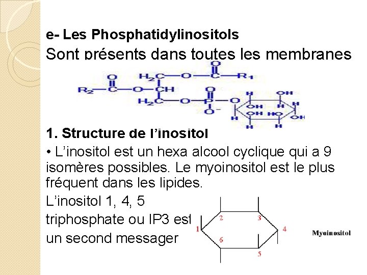 e- Les Phosphatidylinositols Sont présents dans toutes les membranes 1. Structure de l’inositol •