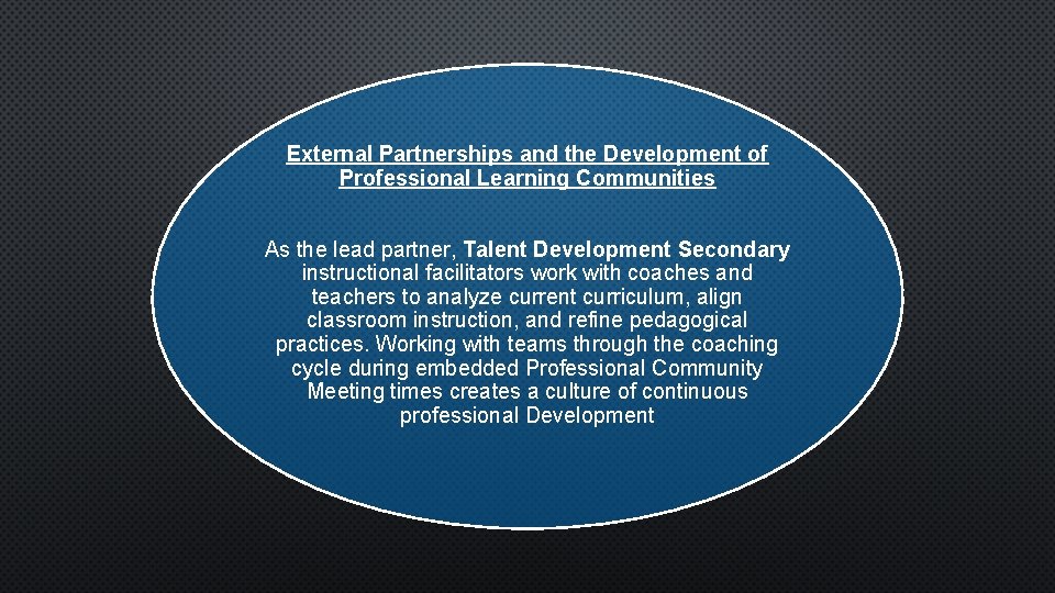 External Partnerships and the Development of Professional Learning Communities As the lead partner, Talent