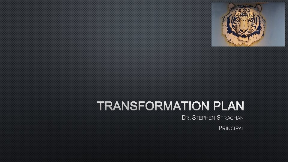 TRANSFORMATION PLAN DR. STEPHEN STRACHAN PRINCIPAL 