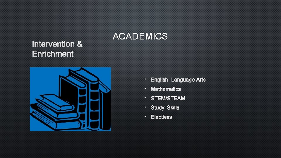 INTERVENTION & ENRICHMENT ACADEMICS • ENGLISH LANGUAGE ARTS • MATHEMATICS • STEM/STEAM • STUDY