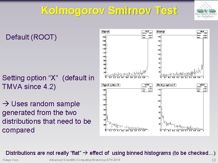 Kolmogorov Smirnov Test Default (ROOT) Setting option “X” (default in TMVA since 4. 2)