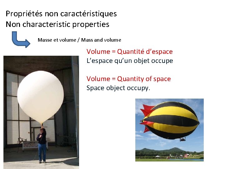 Propriétés non caractéristiques Non characteristic properties Masse et volume / Mass and volume Volume