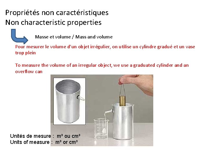 Propriétés non caractéristiques Non characteristic properties Masse et volume / Mass and volume Pour