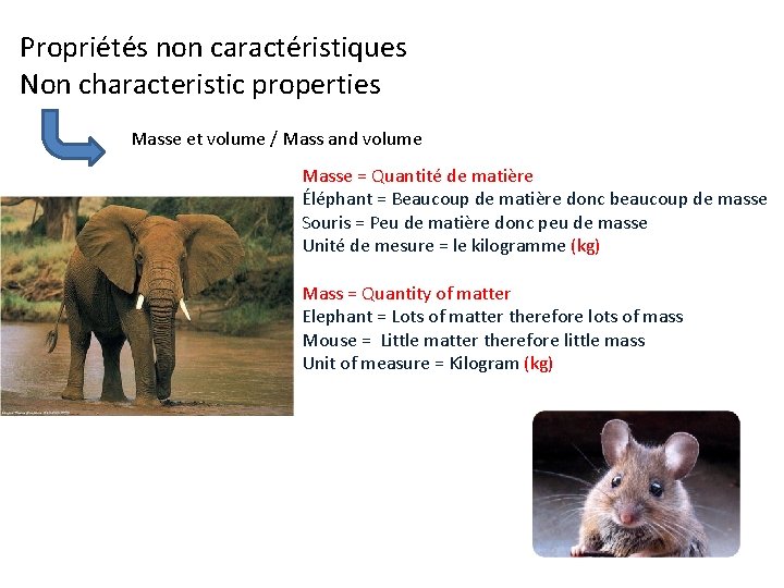 Propriétés non caractéristiques Non characteristic properties Masse et volume / Mass and volume Masse