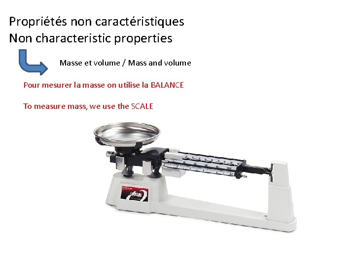 Propriétés non caractéristiques Non characteristic properties Masse et volume / Mass and volume Pour