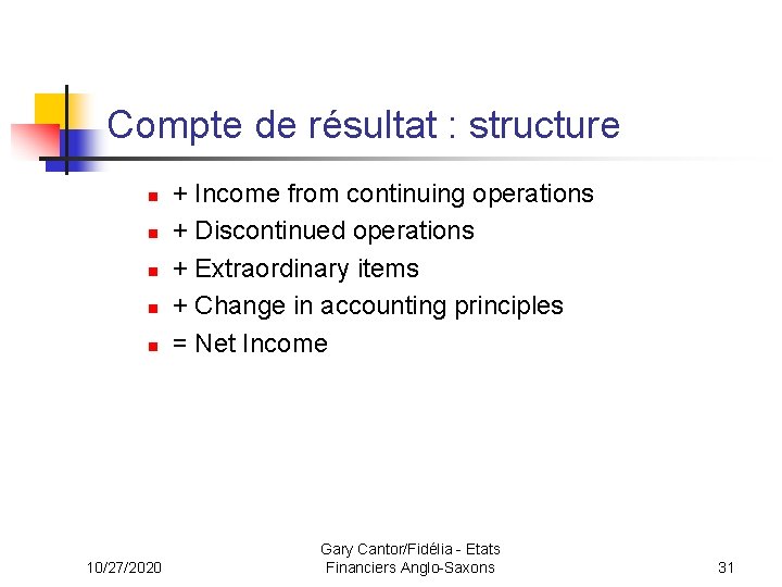 Compte de résultat : structure n n n 10/27/2020 + Income from continuing operations