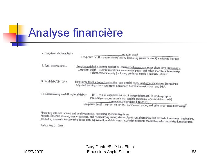 Analyse financière 10/27/2020 Gary Cantor/Fidélia - Etats Financiers Anglo-Saxons 53 