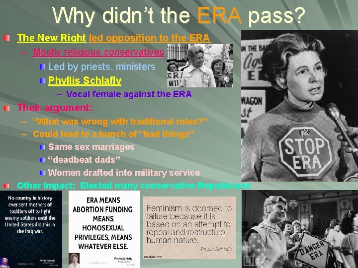 Why didn’t the ERA pass? The New Right led opposition to the ERA –