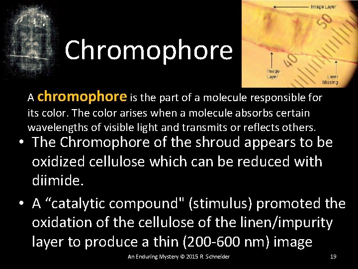 Chromophore A chromophore is the part of a molecule responsible for its color. The Chromophore A chromophore is the part of a molecule responsible for its color. The