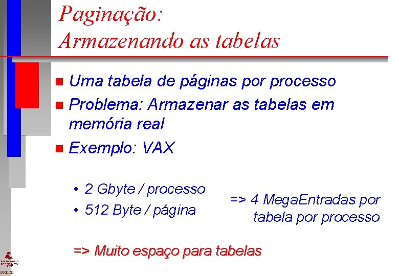 Paginação: Armazenando as tabelas Uma tabela de páginas por processo n Problema: Armazenar as Paginação: Armazenando as tabelas Uma tabela de páginas por processo n Problema: Armazenar as