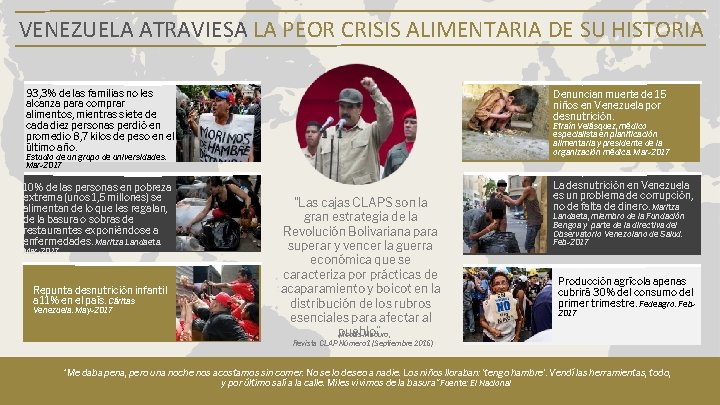 VENEZUELA ATRAVIESA LA PEOR CRISIS ALIMENTARIA DE SU HISTORIA 93, 3% de las familias VENEZUELA ATRAVIESA LA PEOR CRISIS ALIMENTARIA DE SU HISTORIA 93, 3% de las familias