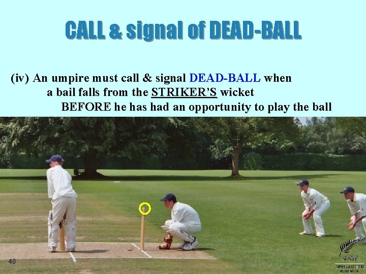 CALL & signal of DEAD-BALL (iv) An umpire must call & signal DEAD-BALL when