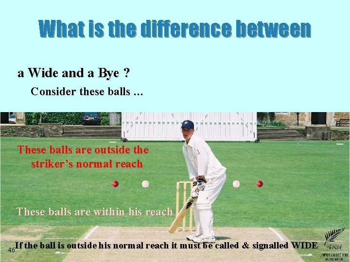 What is the difference between a Wide and a Bye ? Consider these balls