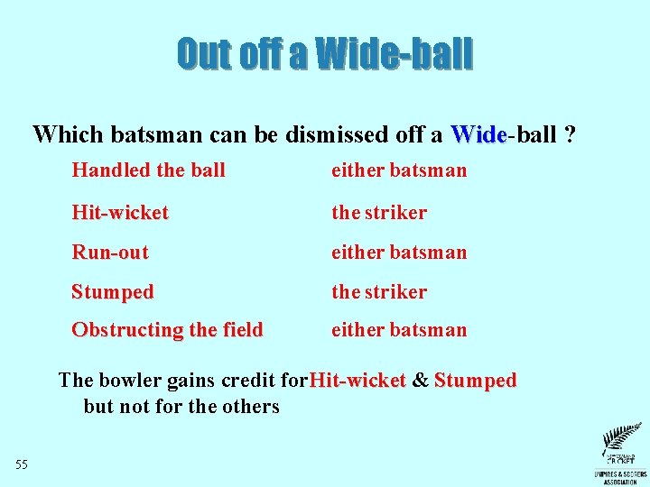 Out off a Wide-ball Which batsman can be dismissed off a Wide-ball ? Wide