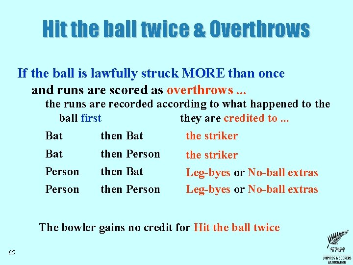 Hit the ball twice & Overthrows If the ball is lawfully struck MORE than